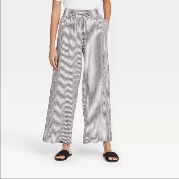 a new day Pants - A New Day Striped Linen Blend Wide Leg Pant NWOT Size Small
